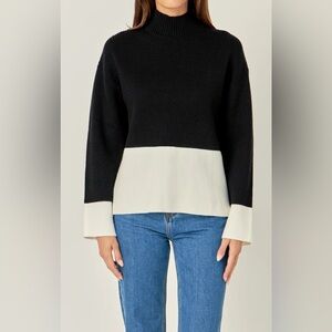 English Factory Bicolor High Collar Sweater Black White Sweater XS